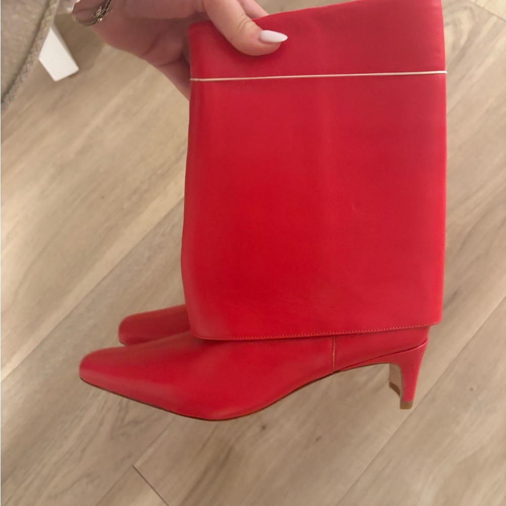 STAUD Wally Foldover Boots Red NWOB